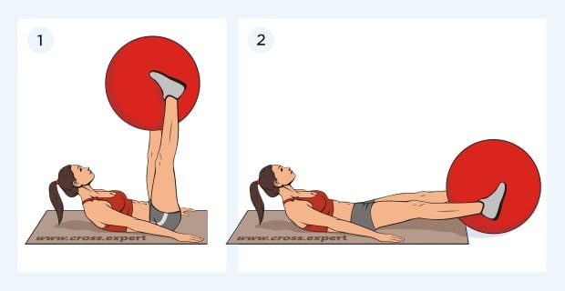 Подъемы ног на пресс с фитболом