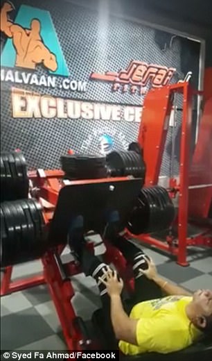 A horrible video of a man snapping his knee on a leg press machine in an Indian gym has made millions cringe