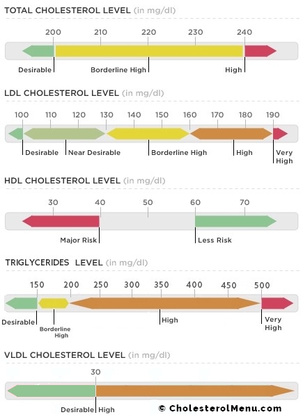 cholesterol chart - total, HDL, LDL, triglycerides, VLDL
